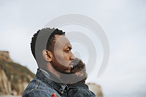 Serious dad with his son outdoors