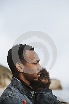 Serious dad with his son outdoors