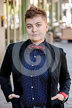 Serious Dapper Gender Fluid Young Woman