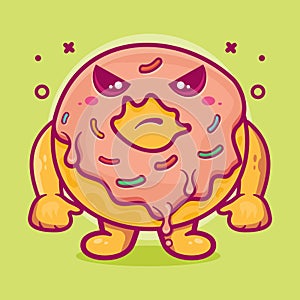 Serious donut food character mascot with angry expression isolated cartoon in flat style design