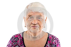 Serious elderly woman with white hair