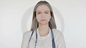 Serious Female Doctor on White Background