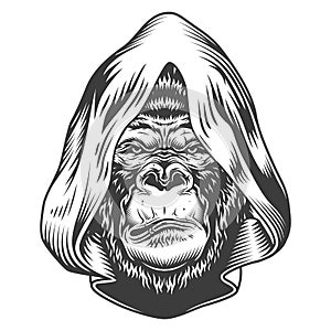 Serious gorilla in monochrome style