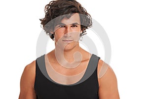 Serious, handsome and portrait of man on a white background with confidence, beauty and muscles. Skincare, dermatology