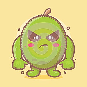 Serious jackfruit character mascot with angry expression isolated cartoon in flat style design