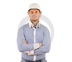 Serious Male Engineer Crossing Arms Looking Camera