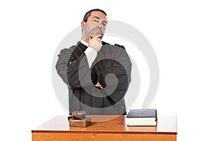 Serious male judge thinking
