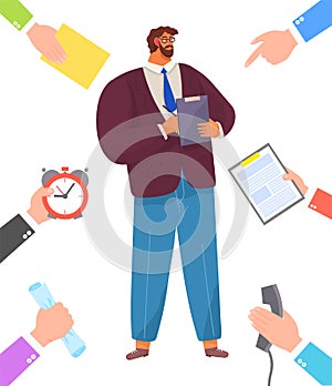 Serious man bearded businessman dressed formally standing at full height vector illustration