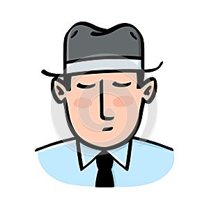 Serious man with closed eyes wearing a hat illustration