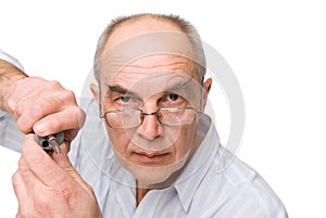 Serious man in glasses with Screwdriver