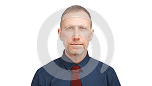 Serious man portrait isolated over white background