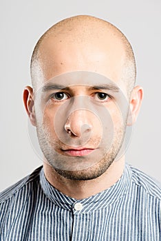 Serious man portrait real people high definition grey background