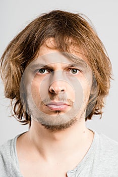 Serious man portrait real people high definition grey background