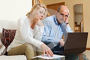 Serious mature couple with laptop