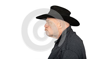 Serious Middle-Aged Cowboy , Farmer Looking Left, Isolated