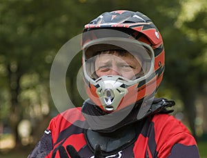 Serious motocross rider geared up