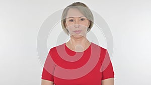 Serious Old Woman on White Background