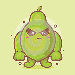 Serious papaya fruit character mascot with angry expression isolated cartoon in flat style design
