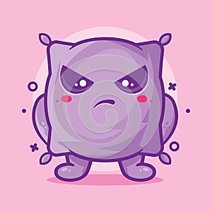 Serious pillow character mascot with angry expression isolated cartoon in flat style design