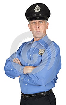 Serious Police Officer, Cop, Security Guard Isolated photo