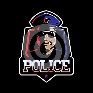 Serious police officer ea sport logo mascot