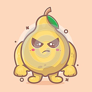 Serious quince fruit character mascot with angry expression isolated cartoon in flat style design