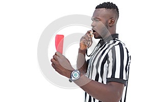 Serious referee showing red card