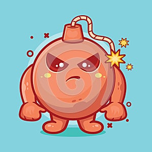 Serious round bomb character mascot with angry expression isolated cartoon in flat style design