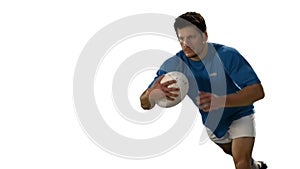 Serious rugby player scoring try