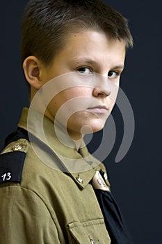 Serious scout boy portrait