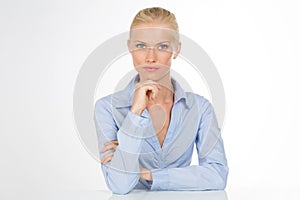 Serious secretary woman on isolated background