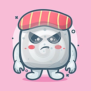 Serious sushi food character mascot with angry expression isolated cartoon in flat style design