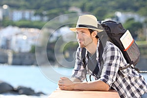 Serious tourist contemplating views traveling on vacation