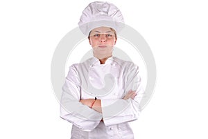 Serious young female executive chef