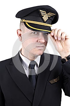 Serious young pilot in uniform