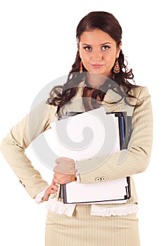 Serious young woman with documents