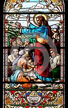 Sermon on the Mount, stained glass window in the St John the Baptist church in Zagreb, Croatia