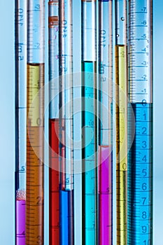 Serological pipettes with colored fluid samples