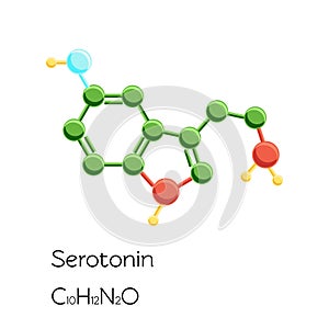 Serotonin hormone structural chemical formula on white background.