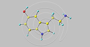 Serotonin molecular structure isolated on grey
