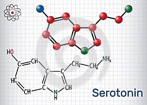 Serotonin molecule, is a monoamine neurotransmitter. Structural