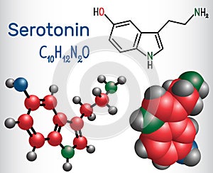 Serotonin molecule, is a monoamine neurotransmitter. Structural