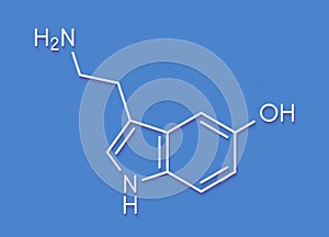 Serotonin neurotransmitter molecule. Skeletal formula. photo