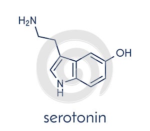 Serotonin neurotransmitter molecule. Skeletal formula. photo