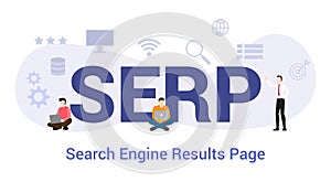 Serp search engine results page seo concept with big word or text and team people with modern flat style - vector