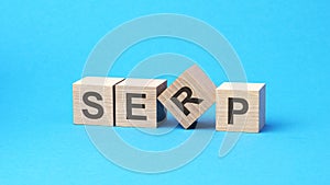 SERP word made with building blocks on a light blue background