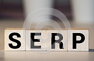 SERP word made with wood building blocks