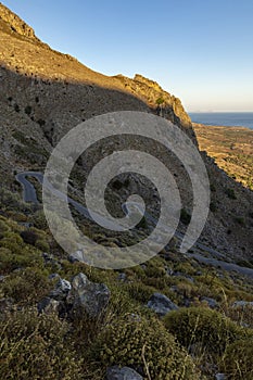 Serpantine high road up the mountain. Crete, Greece.