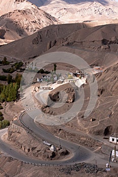 Serpantine himalaya road near Lamayuru monastery, Ladakh, India.