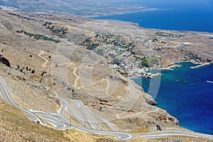 Serpantine road to Aradena near Sfakia on Crete island photo